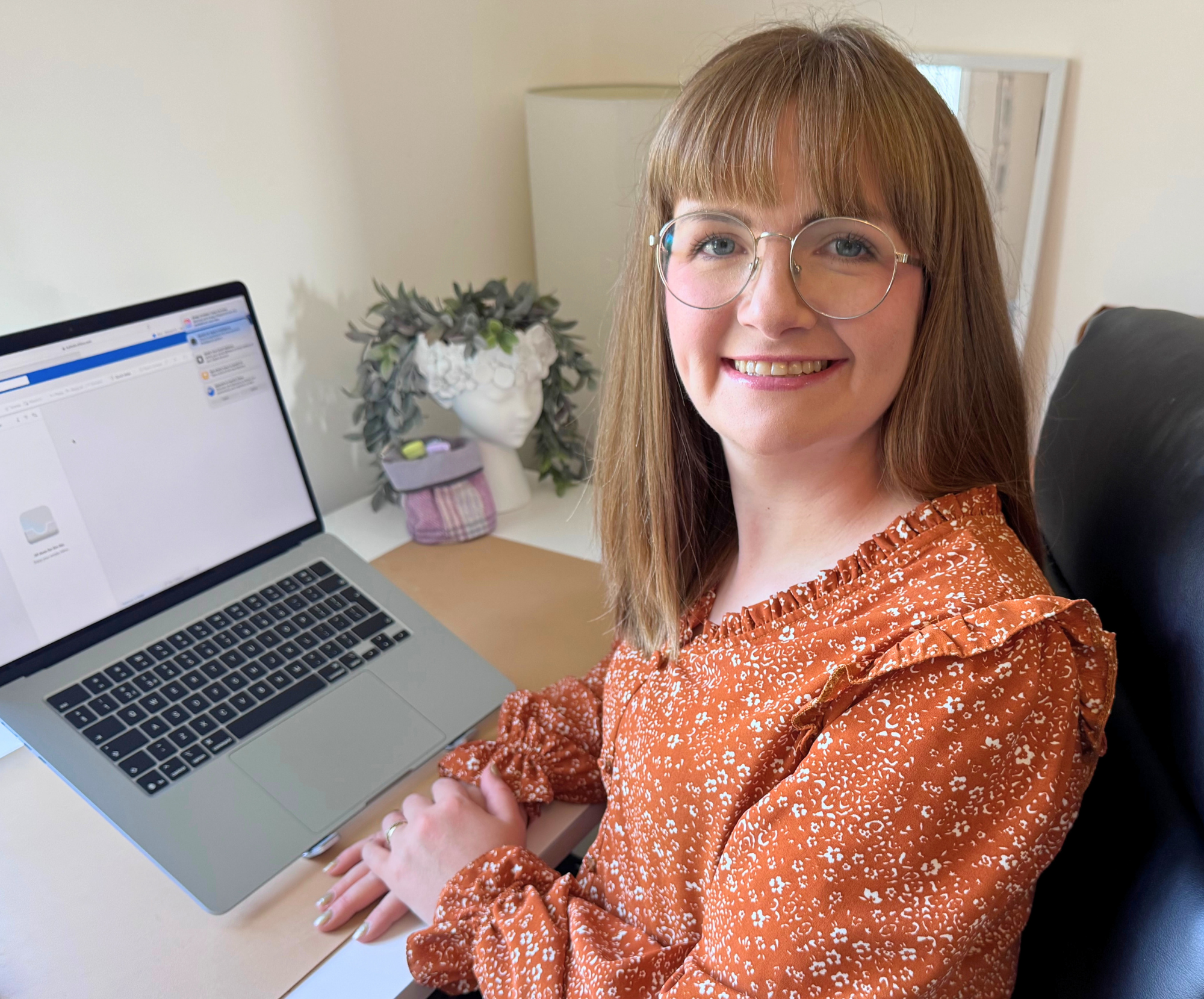 Deborah Orr at her desk